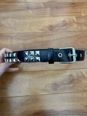 Black Studded Kids Belt with Silver Buckle and Pyramid Studs